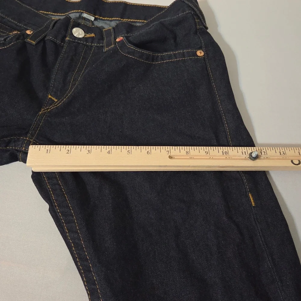 True Religion Straight Leg Jeans Mens 32 Dark Wash Indigo Horseshoe Flap Pocket